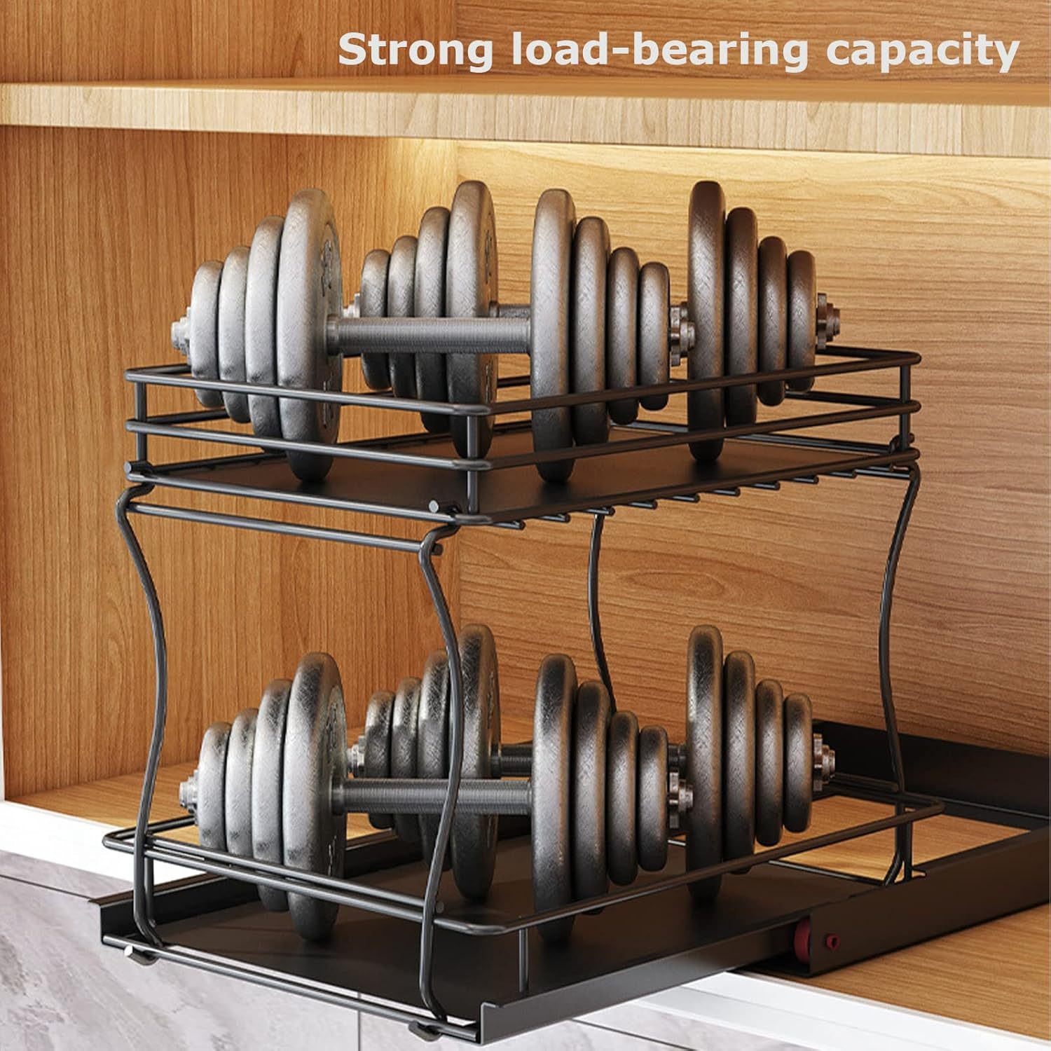 2 Pack, Medium Metal Pull Out Cabinet Organizer, Kitchen Bathroom Organizer And Storage Rack With Sliding Drawers, Storage Rack, Storage And Organization For Home, Laundry Room, RV, Pantry, Spices - Moha