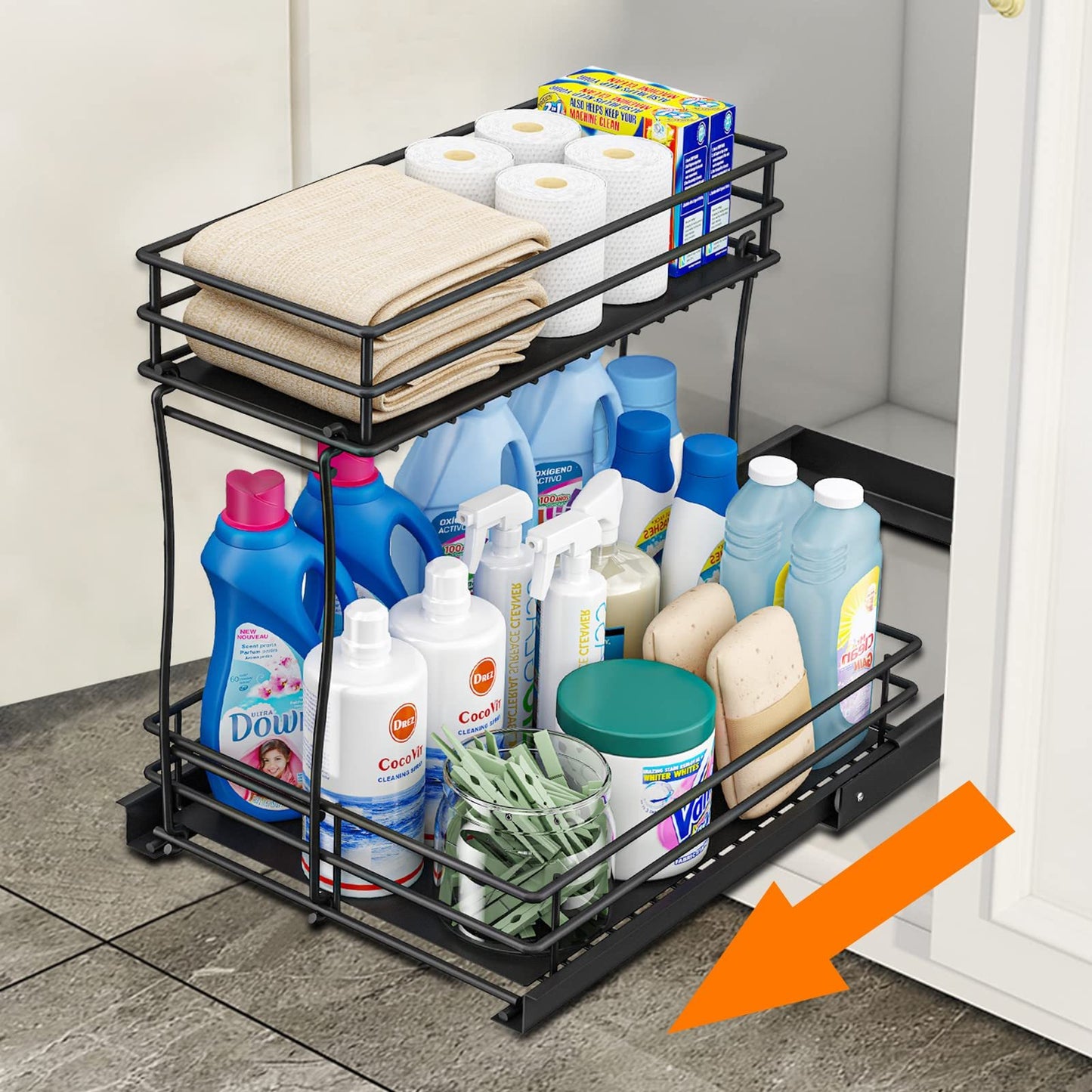 2 Pack, Medium Metal Pull Out Cabinet Organizer, Kitchen Bathroom Organizer And Storage Rack With Sliding Drawers, Storage Rack, Storage And Organization For Home, Laundry Room, RV, Pantry, Spices - Moha